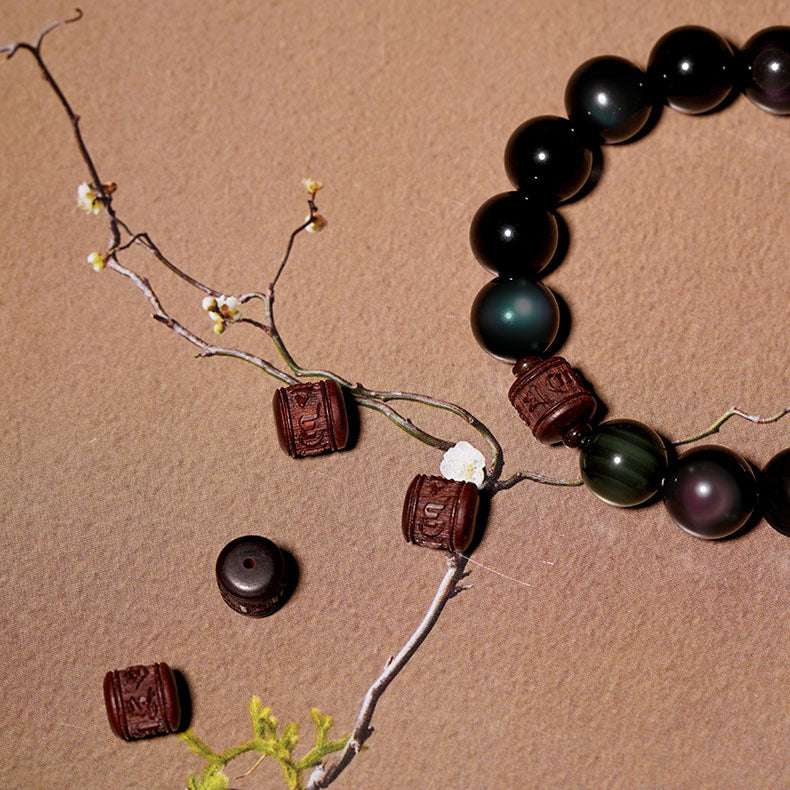 Lobular Red Sandalwood, Male bracelet, Obsidian hand string - available at Sparq Mart