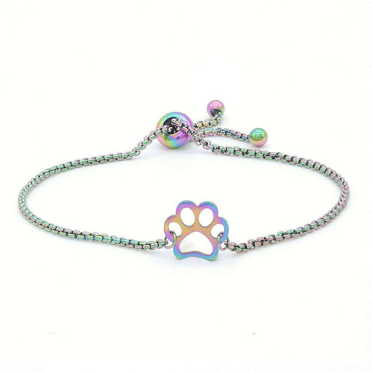 Colorful Paw Charm Bracelets, Rainbow Dog Paw Bracelets, Stainless Steel Paw Bracelets - available at Sparq Mart
