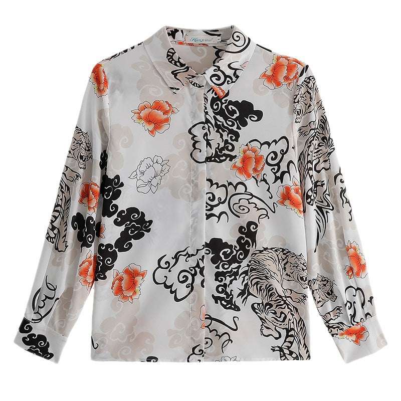 Fashion Western Style, Long-sleeved Blouse, Retro Printed Silk - available at Sparq Mart