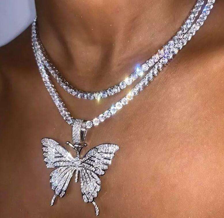 Hip-Hop Butterfly Jewelry, Rhinestone Butterfly Necklace, Sparkling Choker Pendant - available at Sparq Mart