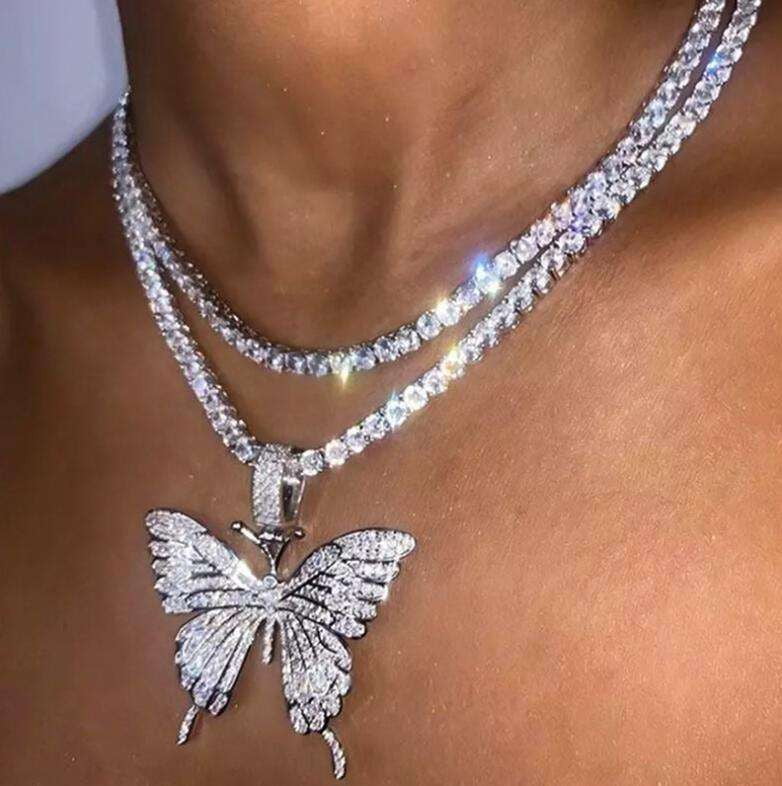 Hip-Hop Butterfly Jewelry, Rhinestone Butterfly Necklace, Sparkling Choker Pendant - available at Sparq Mart