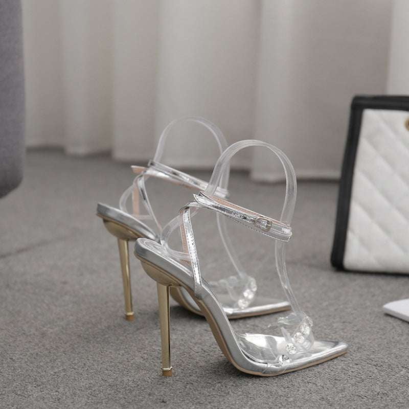 Elegant Strappy Heels, Rhinestone Heeled Sandals, Sparkly Strap Sandals - available at Sparq Mart