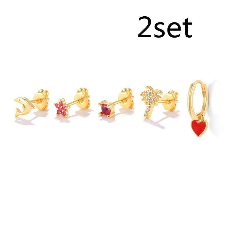 S925 Personality Earrings Silver Fashion Studs Personality Stud Set - available at Sparq Mart