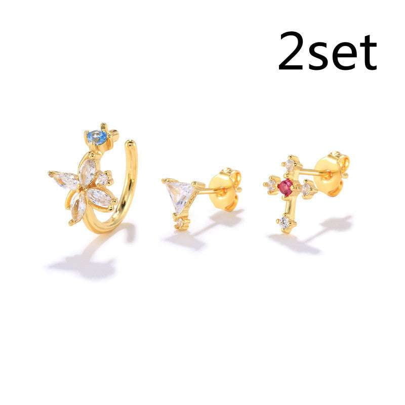 S925 Personality Earrings Silver Fashion Studs Personality Stud Set - available at Sparq Mart