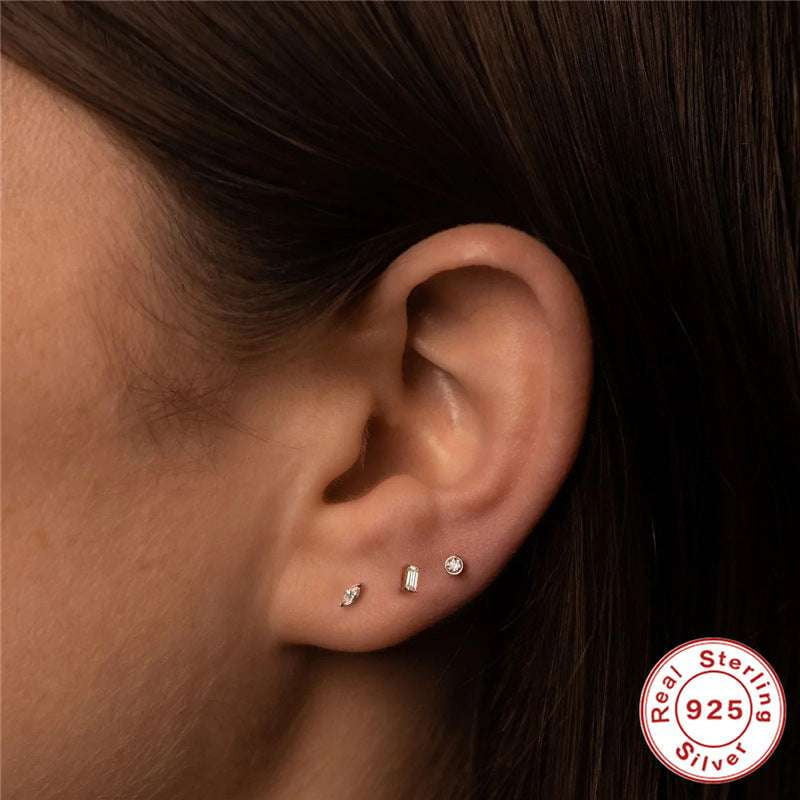 Diamond Ear Piercings, Minimalist Jewelry INS, Sterling Silver Studs - available at Sparq Mart