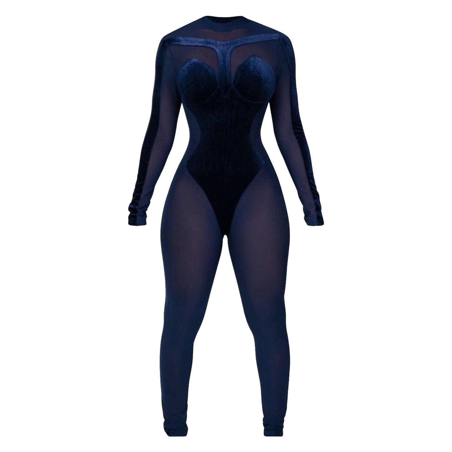 Back Zipper Bodysuit, Mesh Stitching Jumpsuit, Sexy Sheer Jumpsuit - available at Sparq Mart