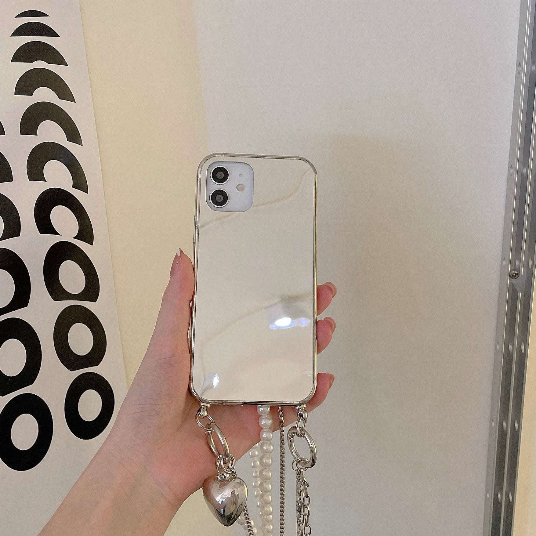 iPhone Mirror Case, Silver Love Case, Sparkly Chain Cover - available at Sparq Mart