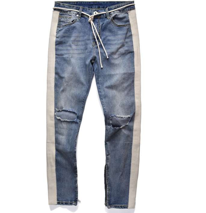 Side Zippered Jeans - Retro Striped Jeans - Destroyed Slim Jeans - available at Sparq Mart