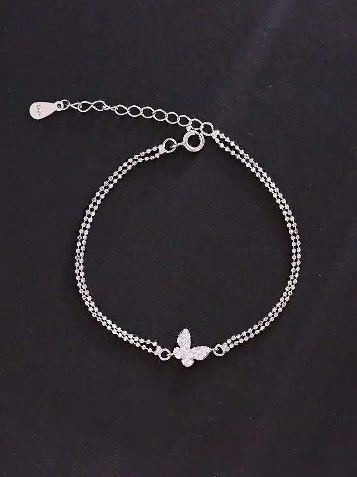 diamond double-layered bracelet, silver jewelry, Sparkling butterfly bracelet - available at Sparq Mart