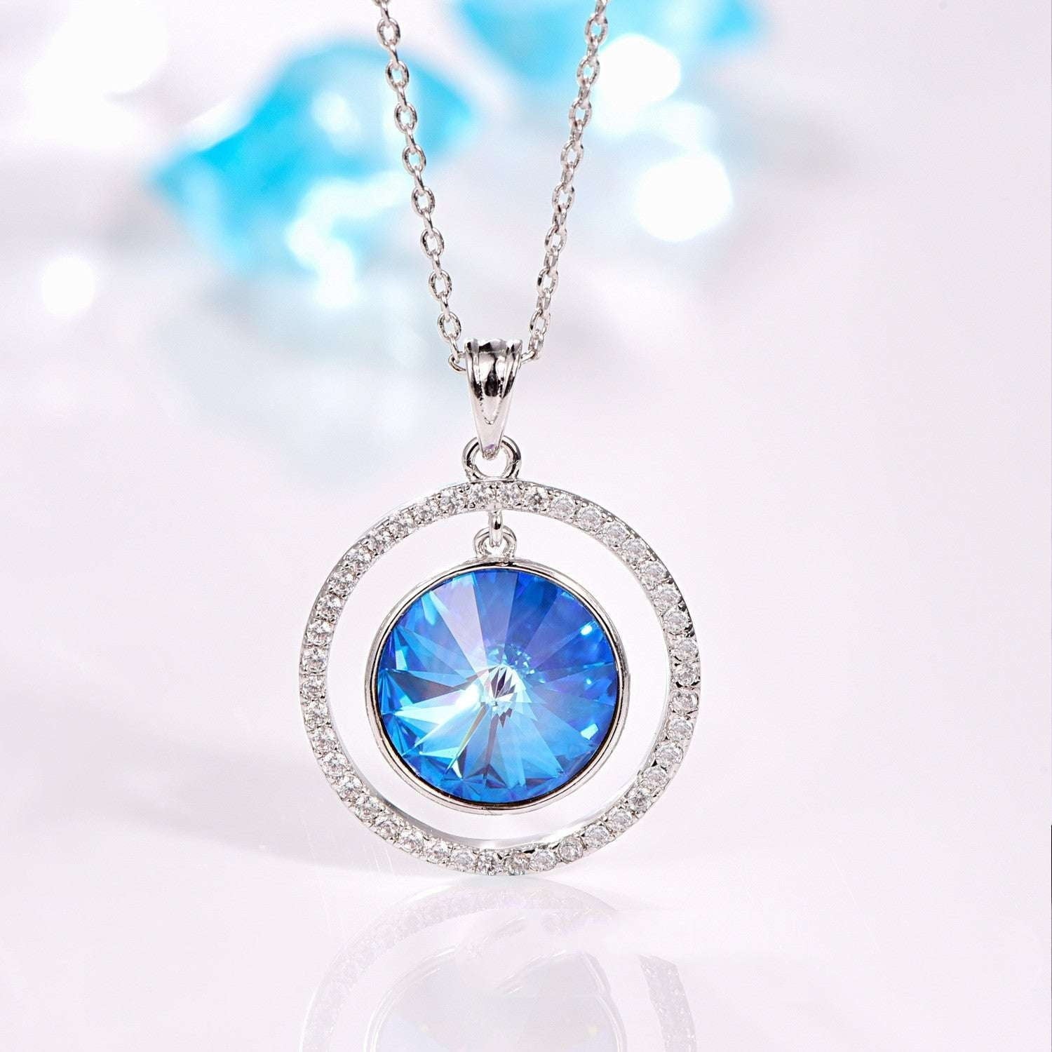 Austrian Elements Necklace, Crystal Necklace Round, Sparkling Crystal Pendant - available at Sparq Mart