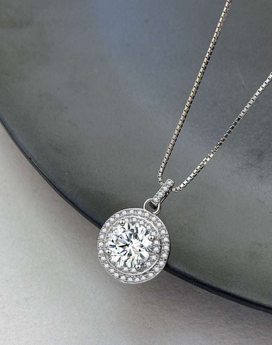 Elegant Silver Necklace, Geometric Diamond Necklace, Silver Diamond Pendant - available at Sparq Mart