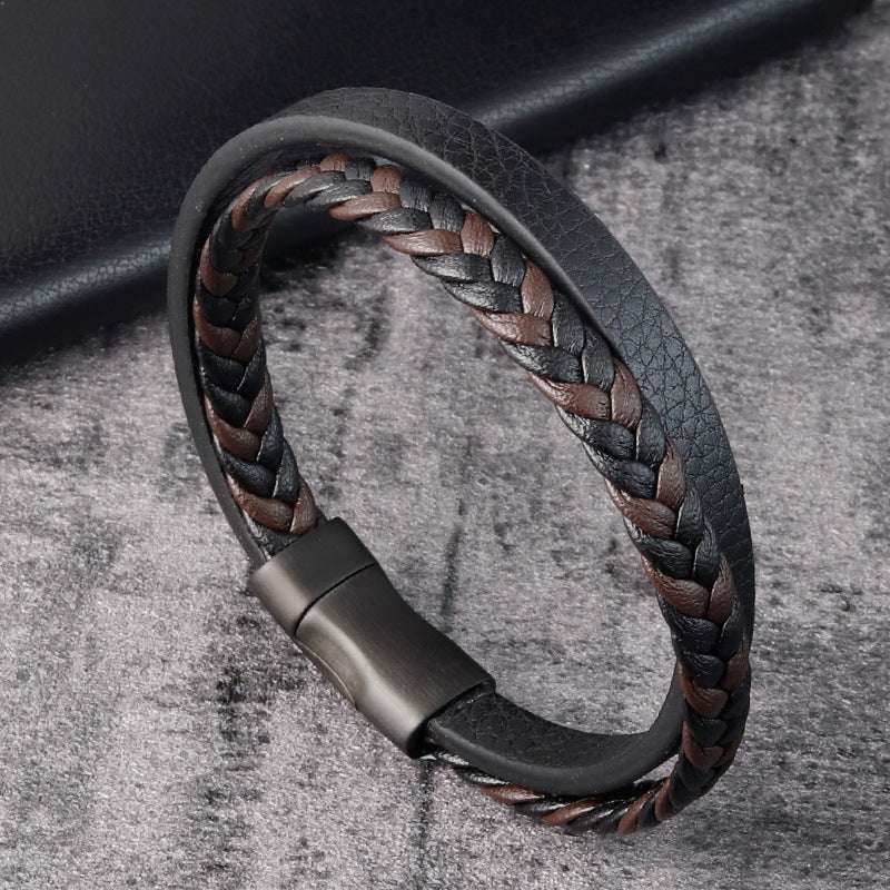 black braided bracelet, stainless steel cord bracelet, Stylish men's bracelet - available at Sparq Mart