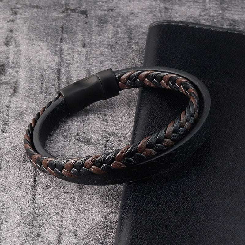 black braided bracelet, stainless steel cord bracelet, Stylish men's bracelet - available at Sparq Mart