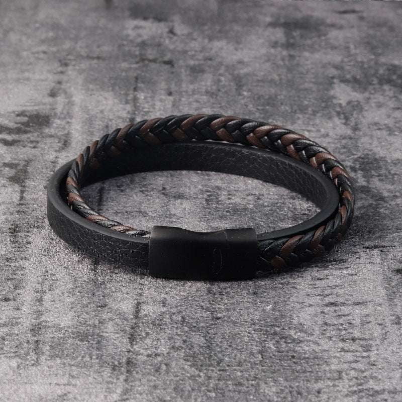 black braided bracelet, stainless steel cord bracelet, Stylish men's bracelet - available at Sparq Mart