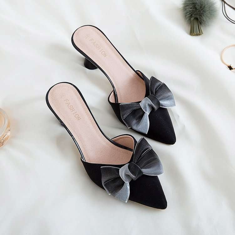 Daily Wear Heels, Elegant Heel Sandals, Suede Bow Sandals - available at Sparq Mart