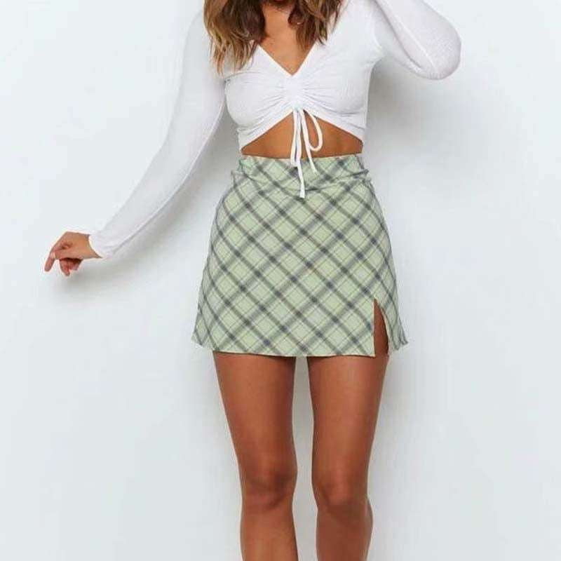 Checkered A-line Skirt, Fashionable Mid-Length Skirt, Slim Fit Skirt - available at Sparq Mart