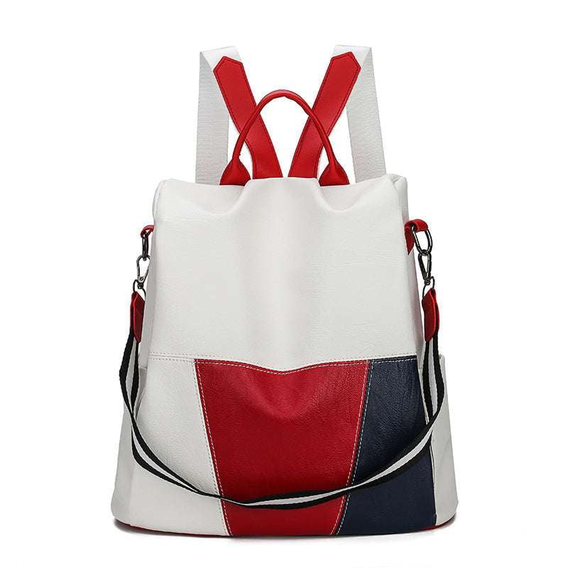 contrast leather backpack, double root straps, stylish backpack zipper - available at Sparq Mart