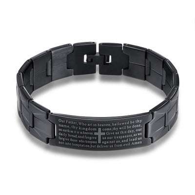 Bible-themed Jewelry, Black Stainless Steel Bracelet, Men's Cross Bracelet - available at Sparq Mart