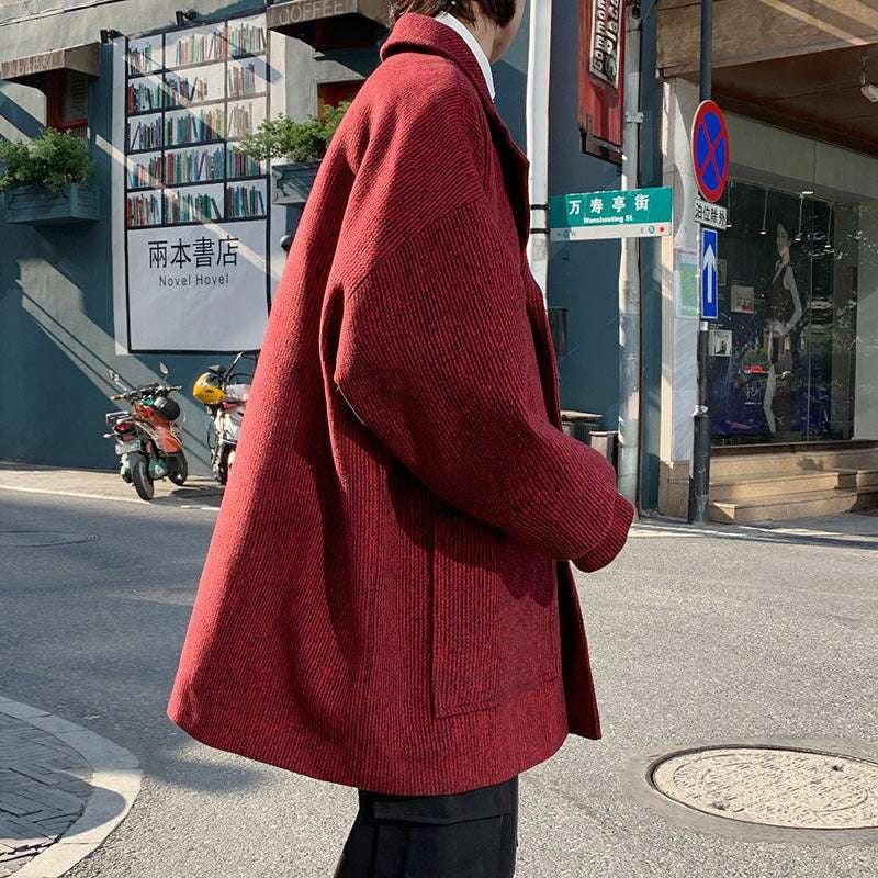 Casual Mid-Length Overcoat, Korean Design Wool Coat, Men's Wool Corduroy Coat - available at Sparq Mart