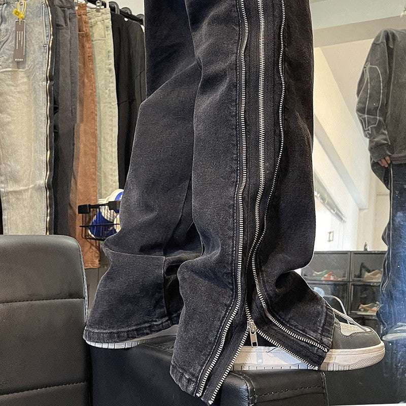 Hip Hop Denim Trousers, Men's Zipper Denim Jeans, Straight Leg Jeans Men - available at Sparq Mart