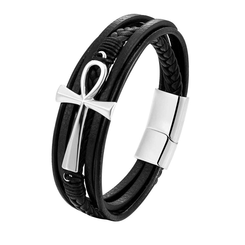 Braided Leather Bracelet, Durable Stainless Clasp, Men's Bracelet Fashion - available at Sparq Mart