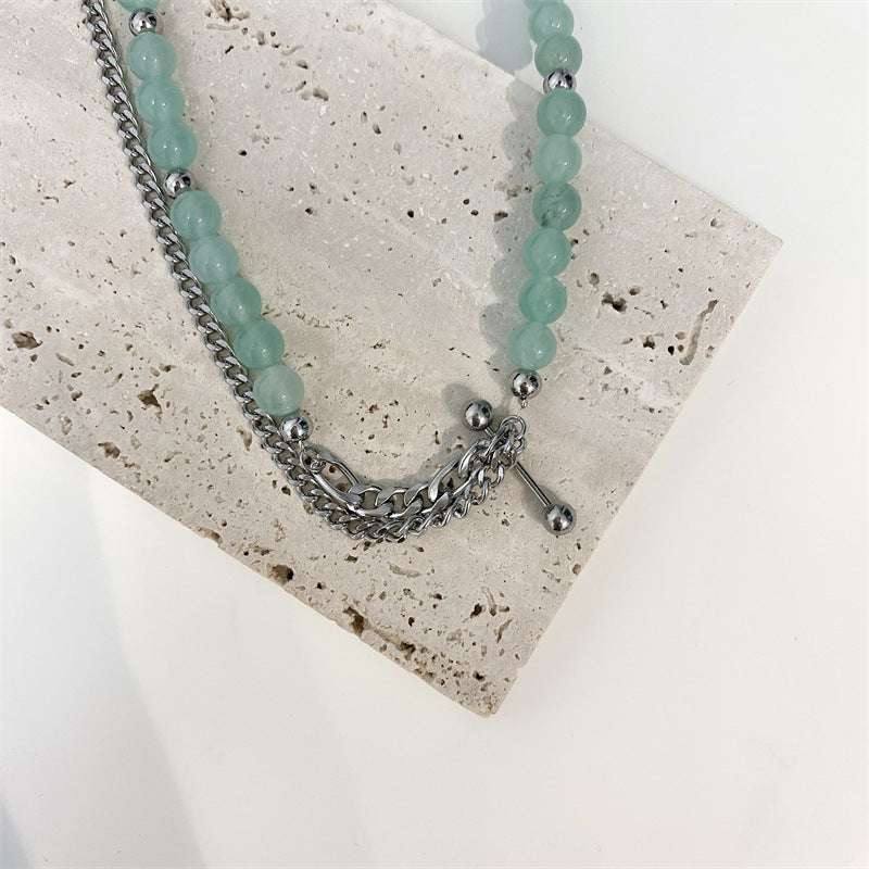 double layer necklace, mint green glass necklace, stylish necklace - available at Sparq Mart