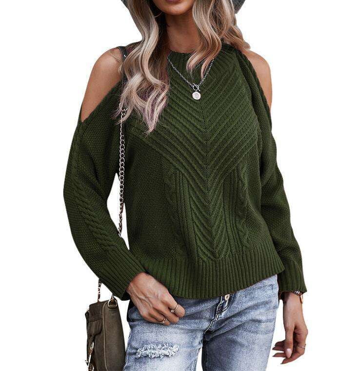 Cozy Knit Pullover, Off Shoulder Sweater, Women's Knitwear Fashion - available at Sparq Mart