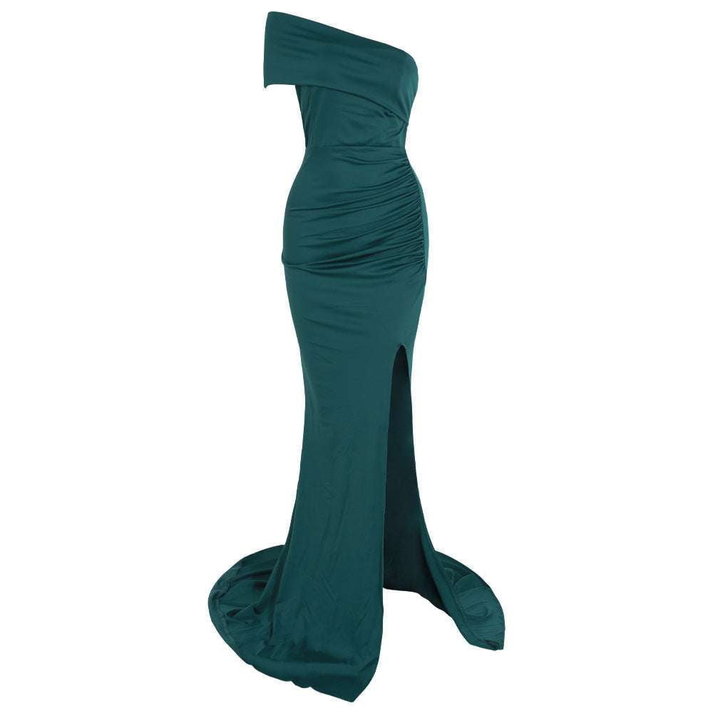 Long Party Dress, One-Shoulder Evening Gown, Stylish Slim Fit Dress - available at Sparq Mart