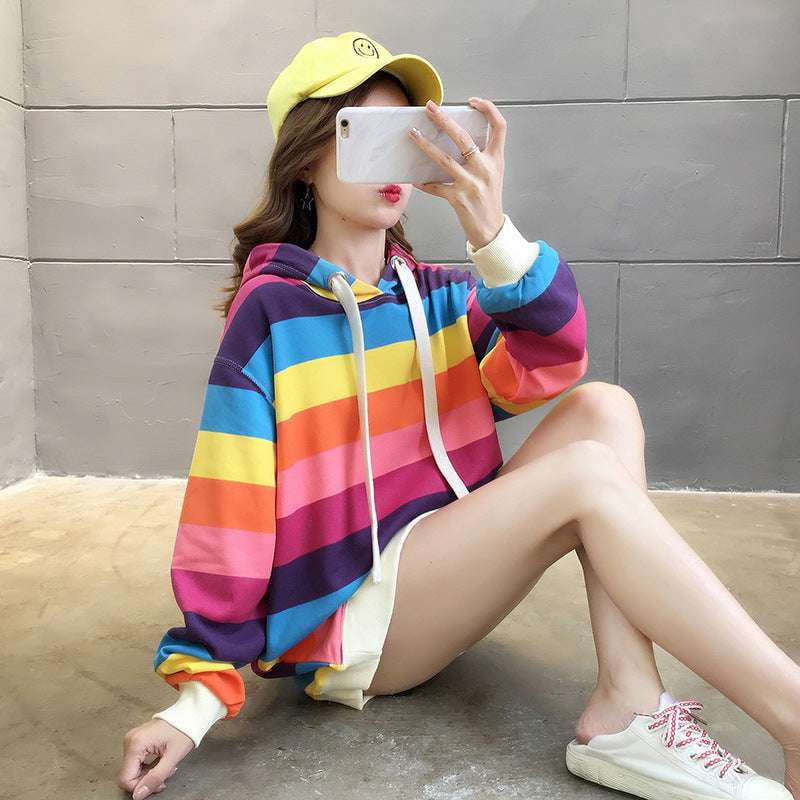 Casual Striped Shirt, Colorful Top Fashion, Rainbow Striped Top - available at Sparq Mart