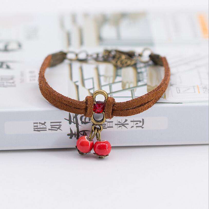 fashionable Korean leather rope jewelry, multi-layer crystal bracelet, Stylish red water droplet bracelet - available at Sparq Mart