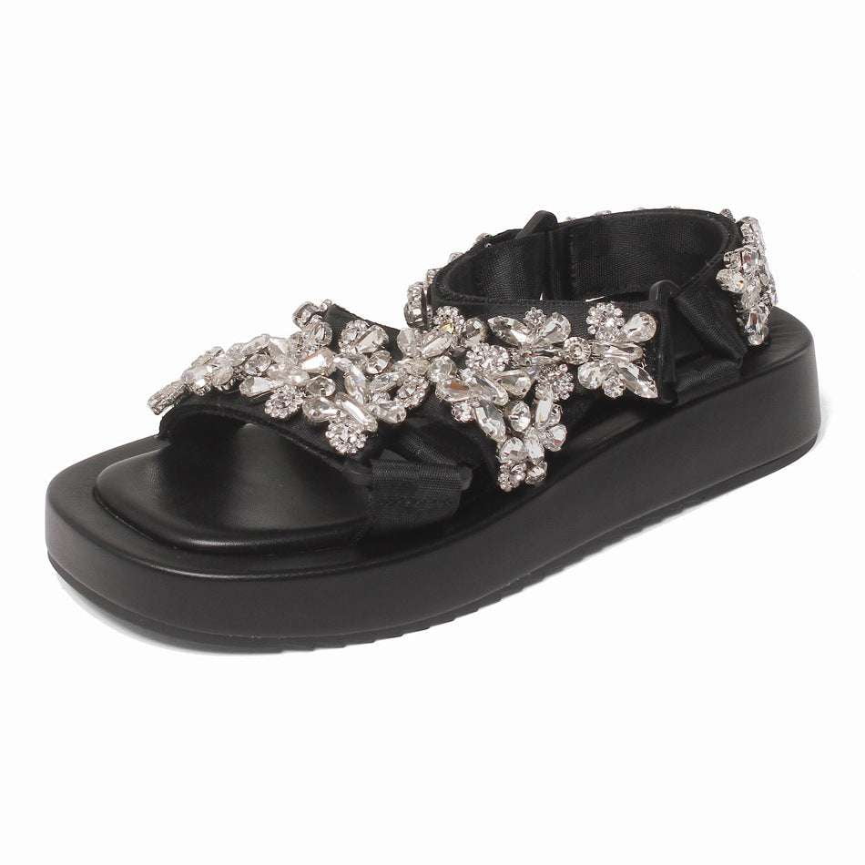 Fashionable Thick Sole Sandals, Rhinestone Embellished Sandals, Women's Comfort Dress Sandals - available at Sparq Mart