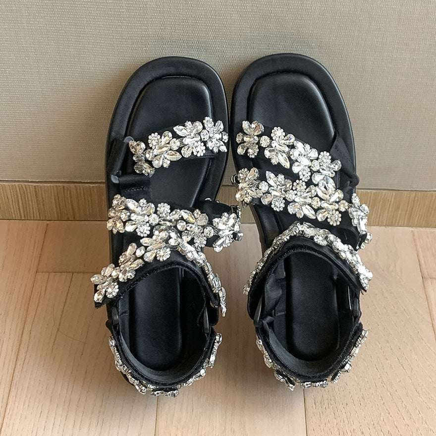 Fashionable Thick Sole Sandals, Rhinestone Embellished Sandals, Women's Comfort Dress Sandals - available at Sparq Mart