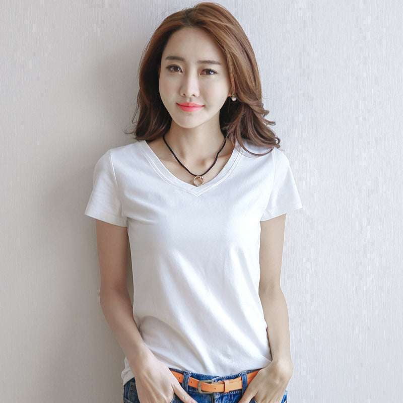 Casual Female Roundneck Top, Korean Style T-Shirt, Summer Silk Tee Women - available at Sparq Mart