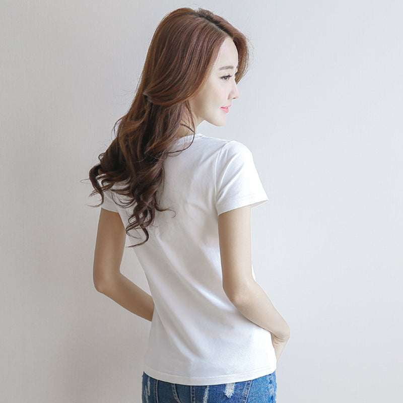 Casual Female Roundneck Top, Korean Style T-Shirt, Summer Silk Tee Women - available at Sparq Mart