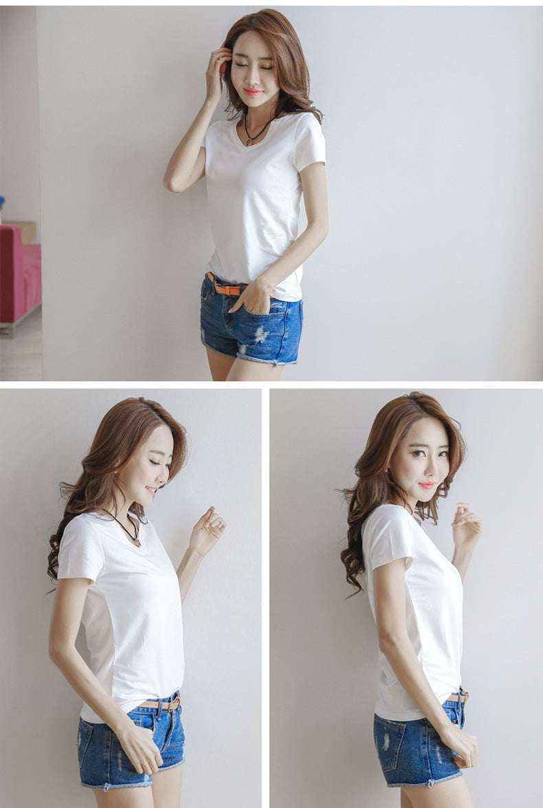 Casual Female Roundneck Top, Korean Style T-Shirt, Summer Silk Tee Women - available at Sparq Mart