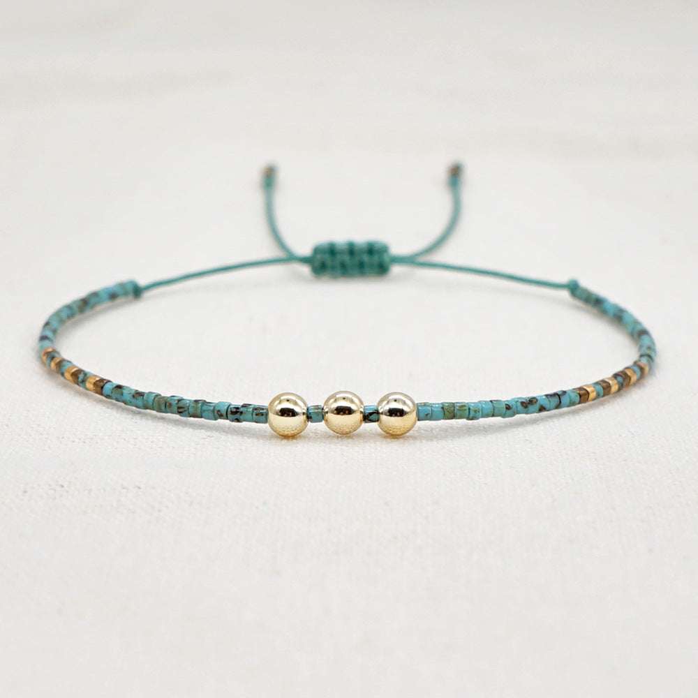 small braided bracelet, stylish glass rice beads, trendy turquoise bracelet - available at Sparq Mart