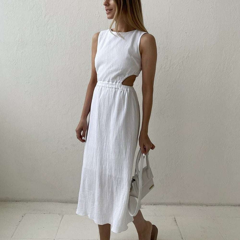 Cotton Casual Sundress, Elegant Summer Dresses, Waist Revealing Dress - available at Sparq Mart