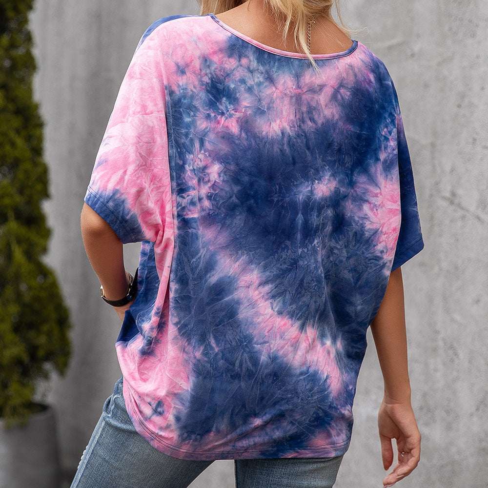 autopostr_pinterest_64088, Casual Tie Dye Print, Colorful T-Shirt, Loose Round Neck - available at Sparq Mart