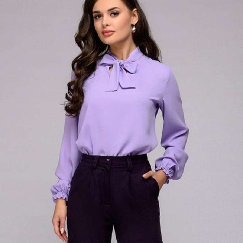 Stand Collar Shirt, Stylish Long Sleeve Shirt, Trendy Chiffon Shirt - available at Sparq Mart