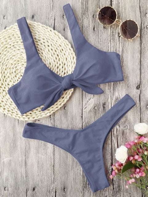 Padded Bikini Set, Trendy Knotted Bikini - available at Sparq Mart