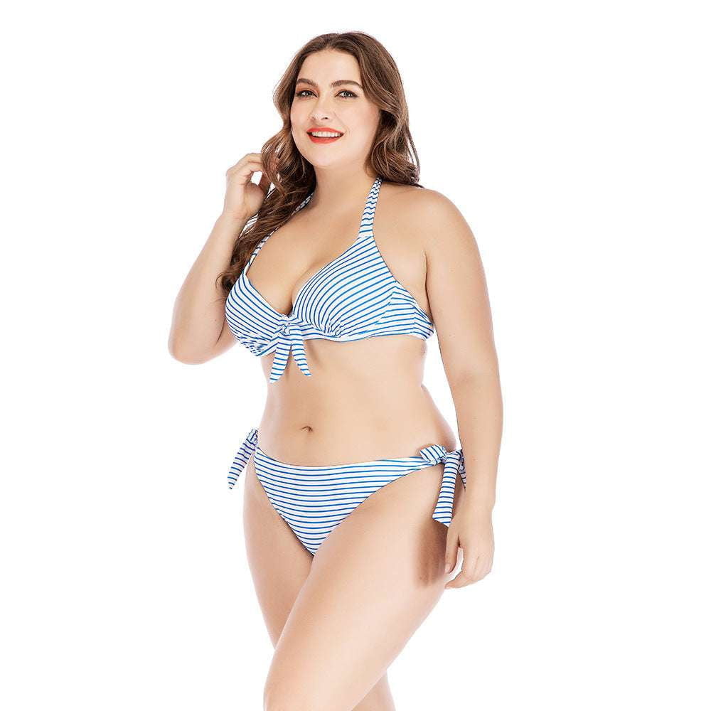 Plus Size Swimwear, Printed Large Bikini, Underwire Split Swimsuit - available at Sparq Mart