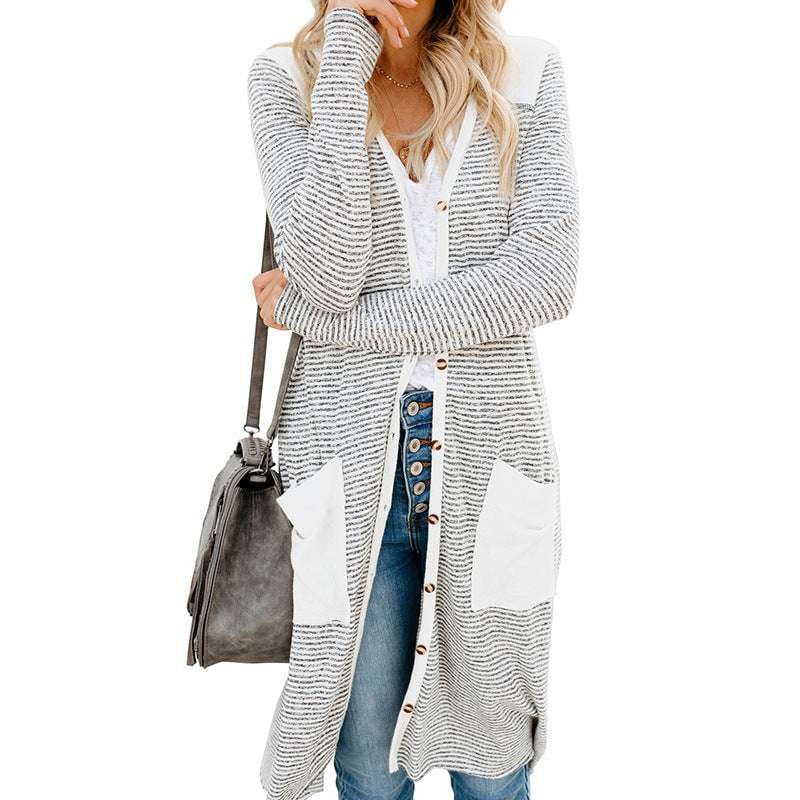 Stylish Knit Cardigan, Versatile Casual Cardigan, Women's Mid-Length Sweater - available at Sparq Mart