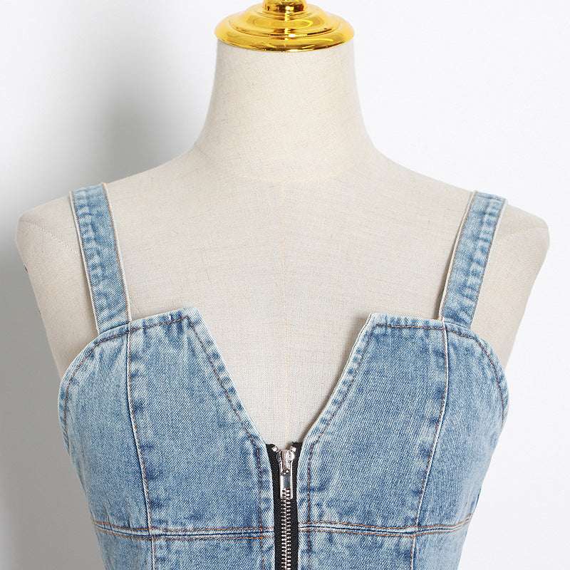 Denim Shoulder Strap, Fashionable Quilted Top, Women's Blue Top - available at Sparq Mart