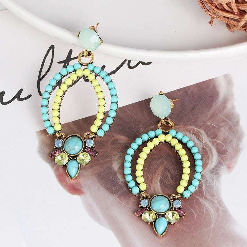 designer alloy earrings, geometric bead earrings, stylish beadwork jewelry - available at Sparq Mart