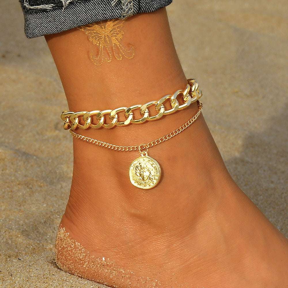 portrait pendant anklet, stylish anklet online, unisex alloy anklet - available at Sparq Mart