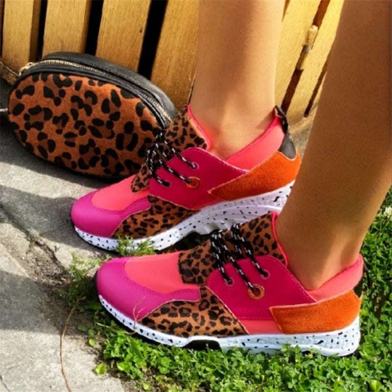 large size sneakers, trendy casual shoes, Women's leopard print sneakers - available at Sparq Mart