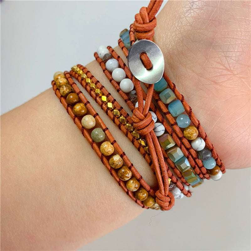 Bohemian Beaded Bracelet, Handcrafted Leather Jewelry, Unique Turquoise Accessory - available at Sparq Mart
