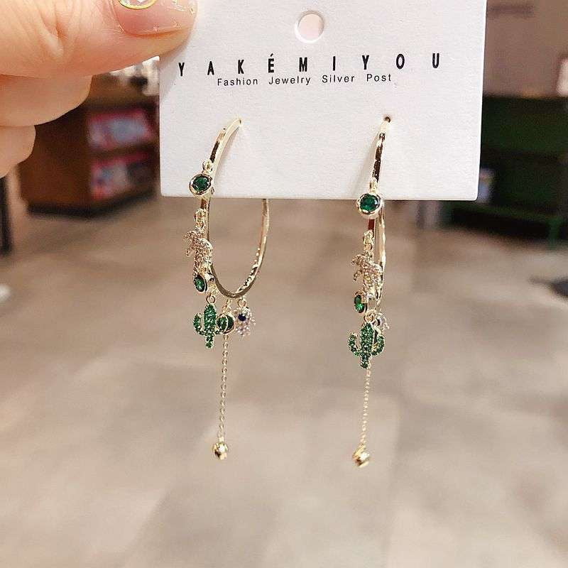 Cactus Zircon Earrings, Micro-inlaid Earrings, Personalized Palm Jewelry - available at Sparq Mart