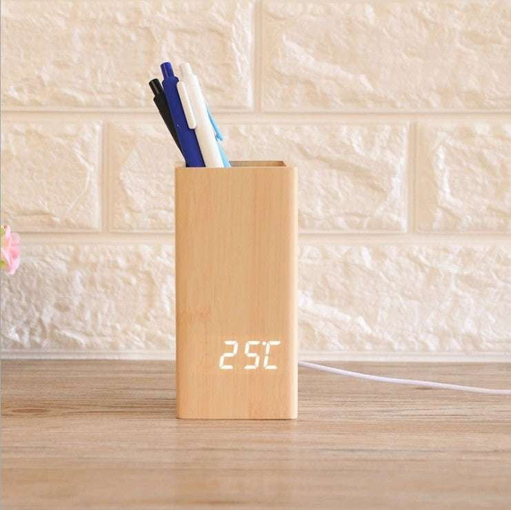 Desk Organizer Clock, Office Gift Clock, Wooden Alarm Clock - available at Sparq Mart