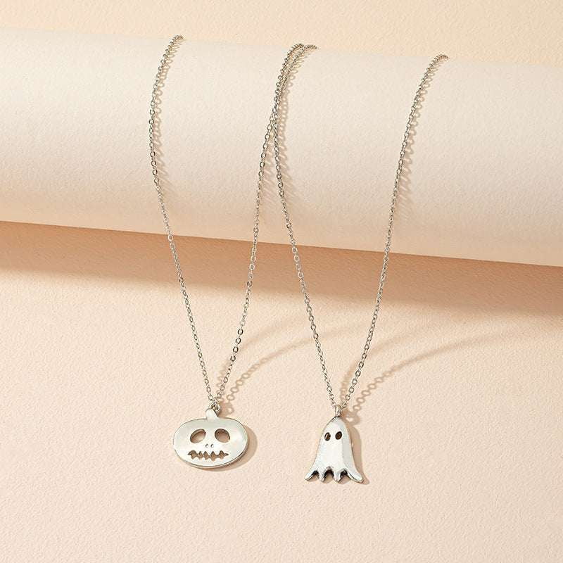 Halloween Ghost Necklace, Silver Cartoon Pendant, Unique Jewelry Gift - available at Sparq Mart